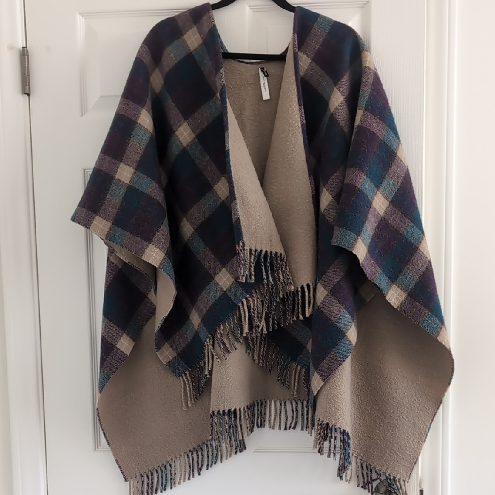Talbot's Plaid Fringe Poncho